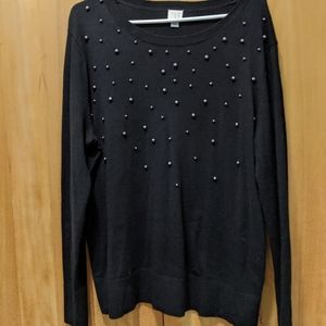 Black sweater with gunmetal grey "pearls"